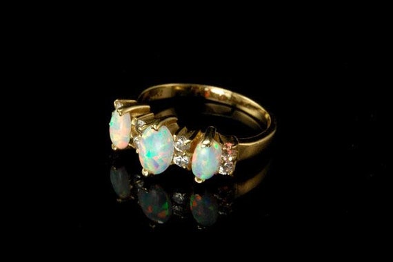 vintage green opal art glass diamond paste 14k go… - image 2