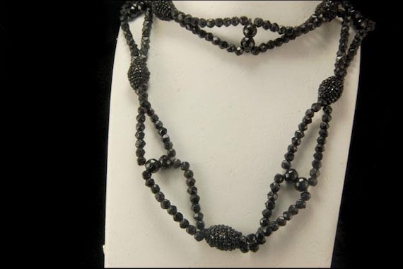 antique victorian mourning faceted black jet bead… - image 2