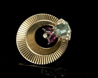 vintage deco boucher 3010 topaz paste diamond rhinestone gold tone pin brooch