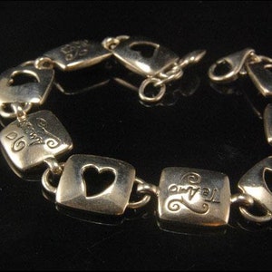 vintage modern style love heart sterling silver link bracelet