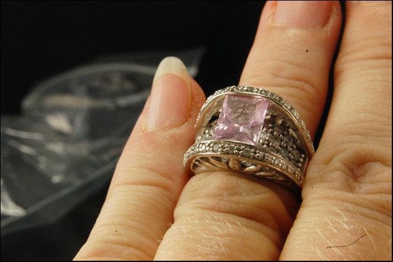 vintage modern pink topaz crystal 925 sterling si… - image 5