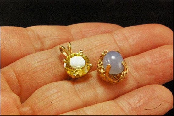 2 vintage canary cubic zirconia blue chalcedony 1… - image 6
