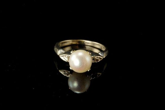 vintage white luster pearl diamond 14k white gold… - image 5