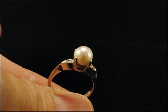 vintage white luster pearl diamond 14k white gold… - image 4