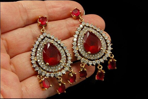 Vintage ruby paste diamond rhinestone 925 sterlin… - image 8