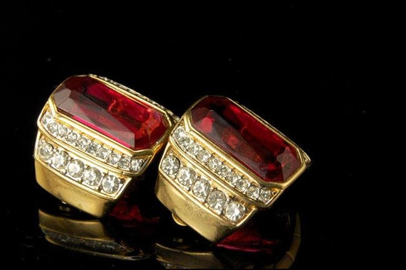 vintage nina ricci ruby art glass diamond rhinest… - image 5