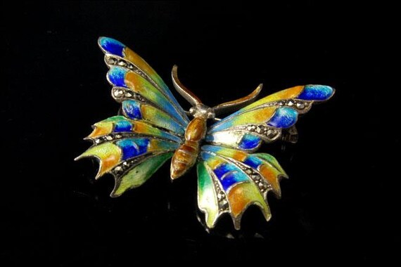 Marcasite Butterfly Brooch - Orange Enamel Marcasite Butterfly Brooch - Orange Enamel