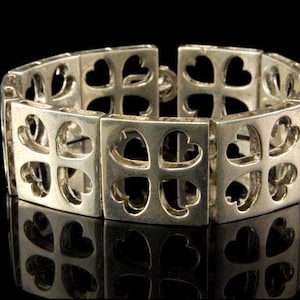 vintage lucky four clover heart sterling silver bracelet