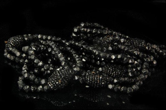 antique victorian mourning faceted black jet bead… - image 5