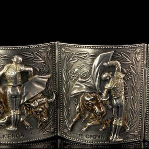 Vintage Matadors Scene Mexican Sterling 925 Heavy Bracelet