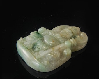 antique carved green jade BUDDHA pendant amulet