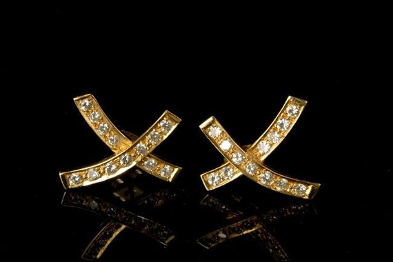 vintage diamond 14k gold x stud or dangle earrings - image 2