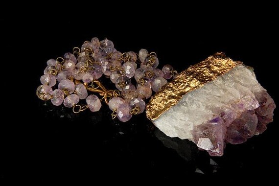 vintage amethyst specimen stone pendant faceted b… - image 7