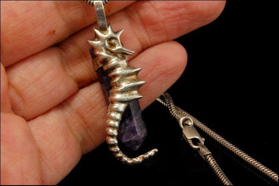 vintage sea dragon sterling amethyst necklace - image 3