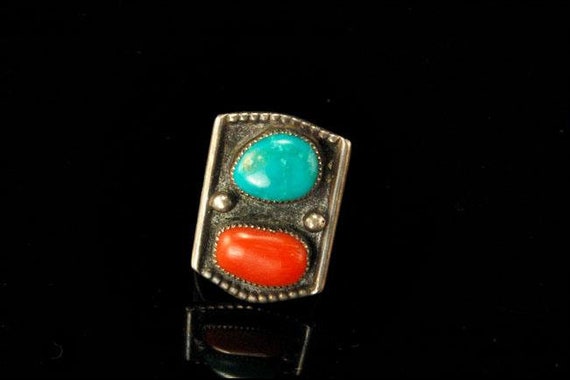 old early navajo coral turquoise signed v sterlin… - image 6