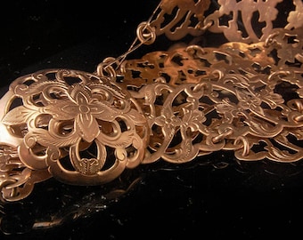 old NIELLO gilt rose gold gilt silver pirced flower engraved belt buckle