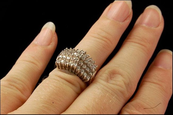 Vintage Diamond Rhinestone Silver Ring Band - image 2