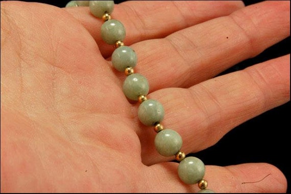 vintage chinese green jade beads 14k gold beads c… - image 4