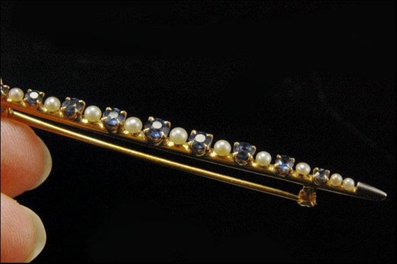 antique edwardian swiss blue topaz pearls 14k yel… - image 4