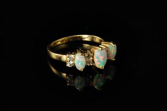 vintage green opal art glass diamond paste 14k go… - image 3