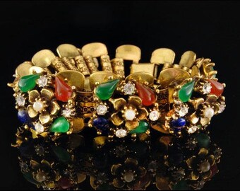 Jahrgang Jade Glas Faux Perlen Diamant Strass Blumen Armband