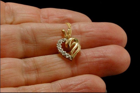 vintage diamond 10k yellow gold heart pendant nec… - image 4