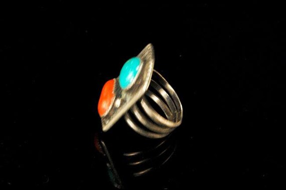 old early navajo coral turquoise signed v sterlin… - image 3