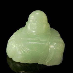 Estatua de estatuilla de Buda feliz de jade verde tallada china vintage