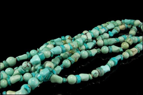 vintage chinese green blue turquoise long 58" nec… - image 2