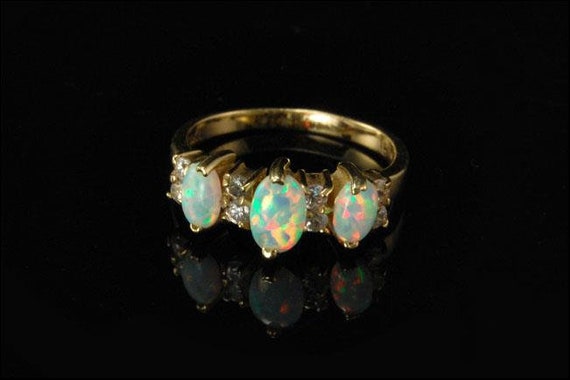 vintage green opal art glass diamond paste 14k go… - image 1