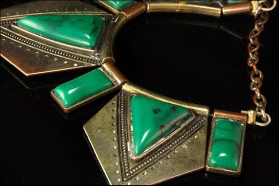 vintage art deco style malachite plastic silver t… - image 3