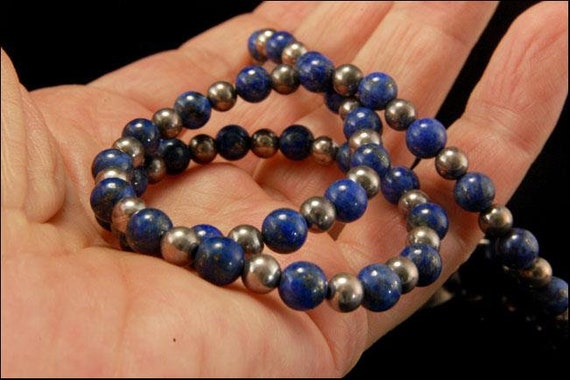 vintage lapis 925 sterling beads necklace - image 3