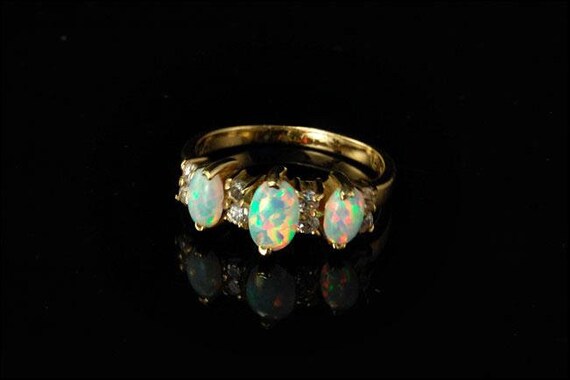 vintage green opal art glass diamond paste 14k go… - image 4