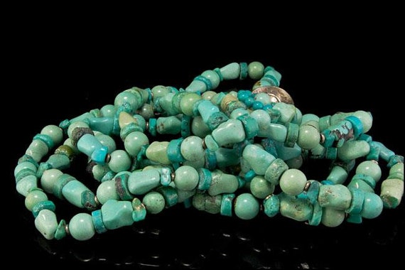 vintage chinese green blue turquoise long 58" nec… - image 1