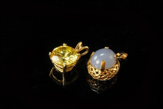 2 vintage canary cubic zirconia blue chalcedony 1… - image 1