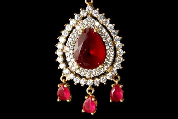 Vintage ruby paste diamond rhinestone 925 sterlin… - image 5
