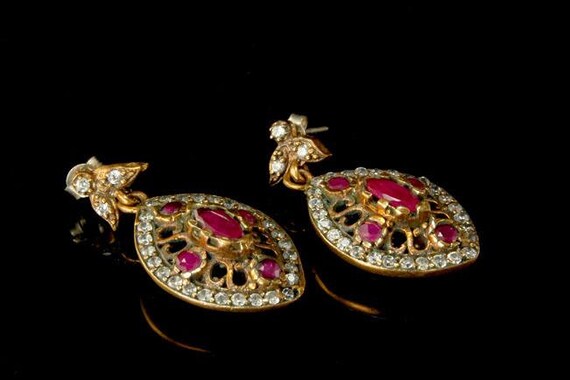 old red ruby diamond paste 925 sterling gold dang… - image 2