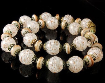 old venetian murano art glass gold white beads brass necklace