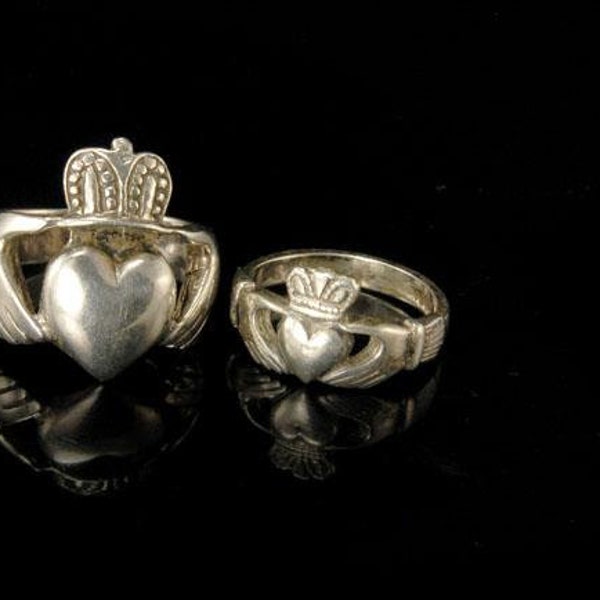 2 vintage jb sterling silver irish claddagh rings