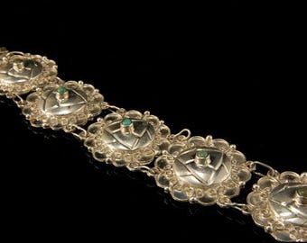 vintage MEXICAN sterling silver turquoise flower link bracelet