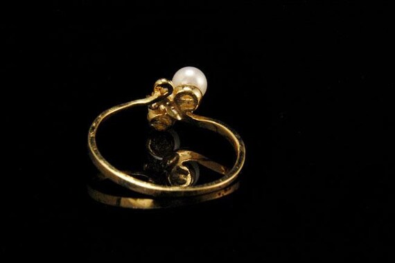 vintage 2 white luster pearls diamond 14k yellow … - image 3