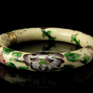 old chinese white red purple lotus flower cloisonne enamel bangle bracelet