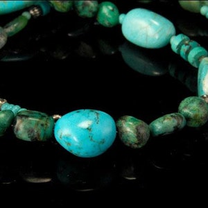 vintage chinese turquoise blue green beads sterling necklace