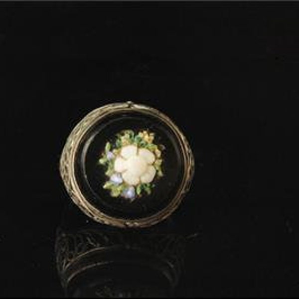 antique onyx micro mosaic flower filigree sterling silver signet ring