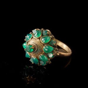 antique Georgian deep green emeralds 14k gold cocktail ring