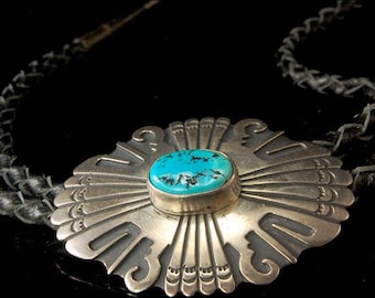 vintage NAVAJO TOMMY SINGER turquoise sterling bolo tie