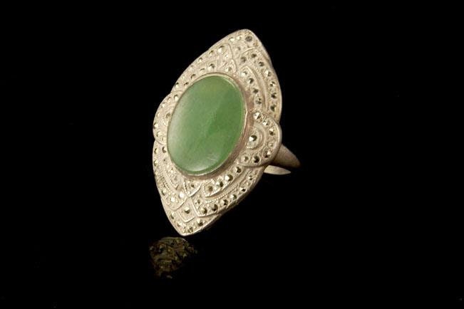 Jade Angel Orecchini Thailandesi In Argento Con Marcasite E Agata Verde – Gioielli Artigianali Vintage A Goccia