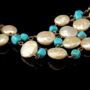 Vintage Chinese Turquoise Disc Mabe Pearl Silver Sterling Necklace - Etsy