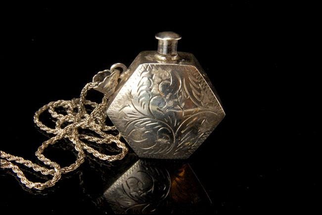 Victorian Silver Perfume Bottle Pendant | AntiqueAnimalJewelry