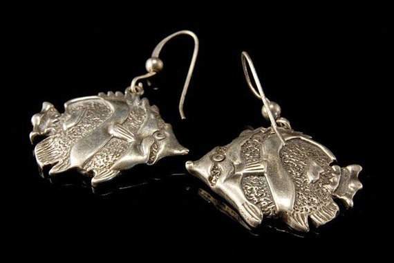 vintage 925 sterling fish shape dangle earrings - image 1